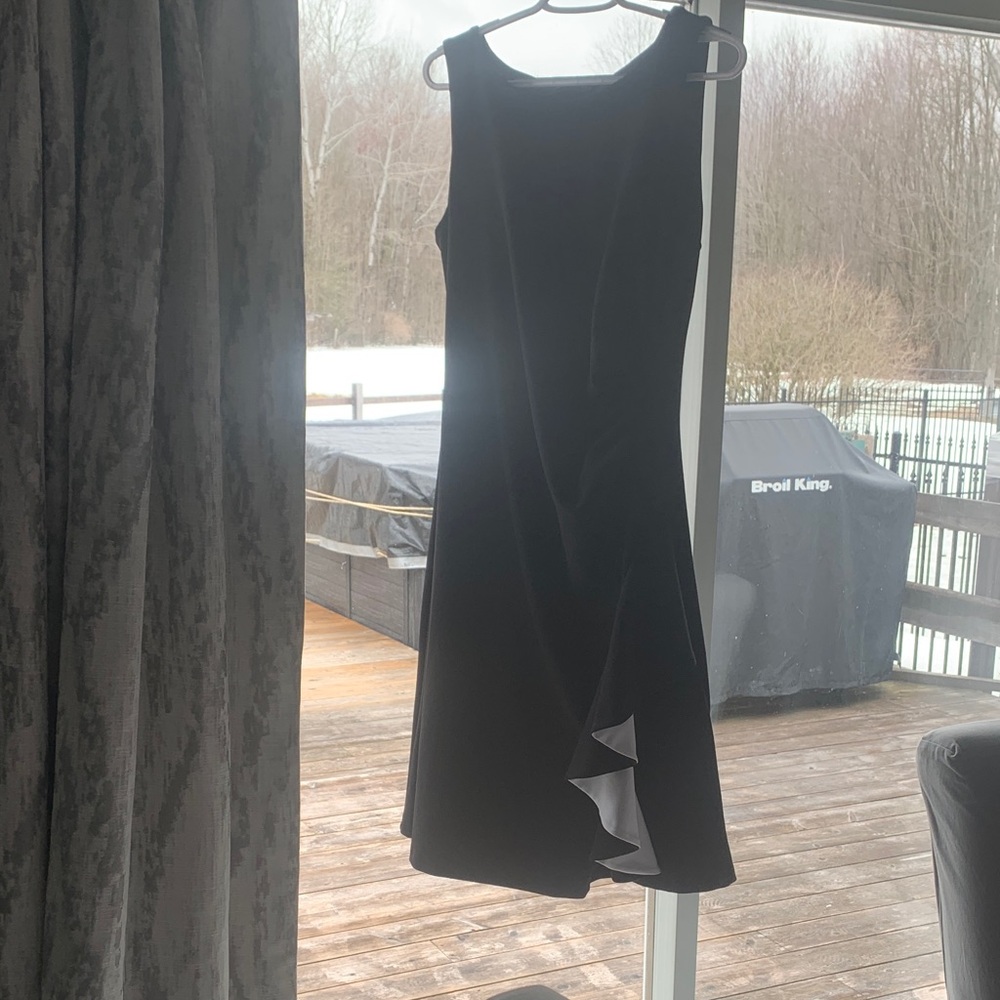 Joseph Ribkoff Black Sleeveless Midi Dress with Ruffle Detail